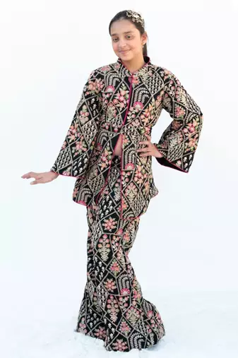 Black embroidered jacket & pant set