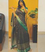 Floral print cotton silk saree with green border