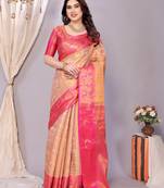 Cream woven kanchipuram art silk handloom saree with blouse