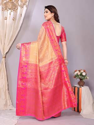Cream woven kanchipuram art silk handloom saree with blouse 3
