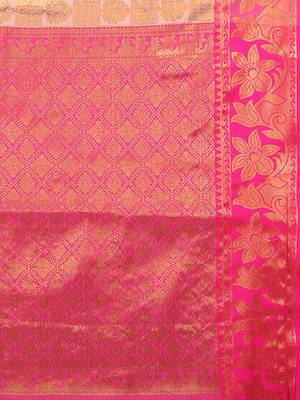 Cream woven kanchipuram art silk handloom saree with blouse 5