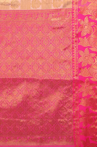 Cream woven kanchipuram art silk handloom saree with blouse
