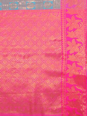 Light blue woven kanchipuram art silk handloom saree with blouse 5