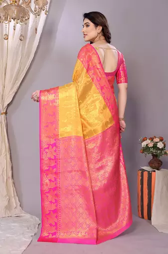 Gold woven kanchipuram art silk handloom saree with blouse