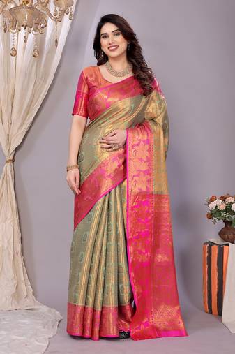 Sea green woven kanchipuram art silk handloom saree with blouse