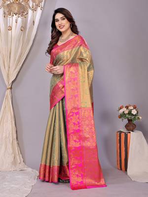 Sea green woven kanchipuram art silk handloom saree with blouse 2