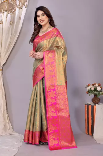 Sea green woven kanchipuram art silk handloom saree with blouse