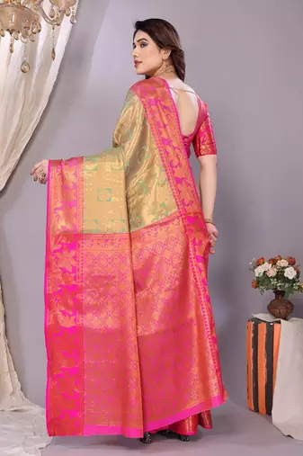 Sea green woven kanchipuram art silk handloom saree with blouse