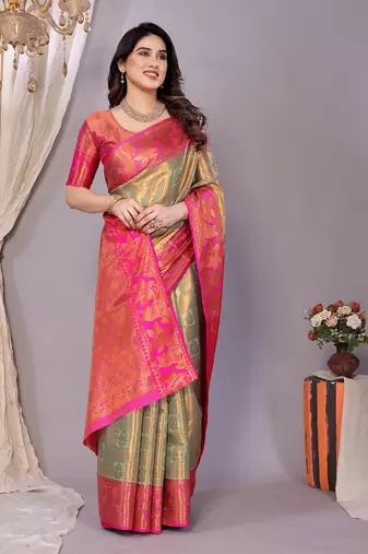 Sea green woven kanchipuram art silk handloom saree with blouse