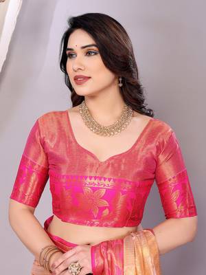 Sea green woven kanchipuram art silk handloom saree with blouse 5