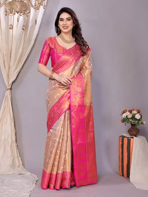 Wight woven kanchipuram art silk handloom saree with blouse 1