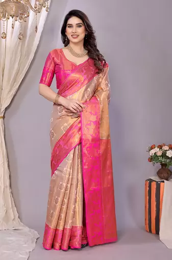 Wight woven kanchipuram art silk handloom saree with blouse