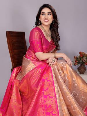 Wight woven kanchipuram art silk handloom saree with blouse 2