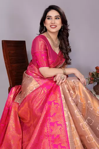 Wight woven kanchipuram art silk handloom saree with blouse