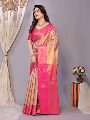 Wight woven kanchipuram art silk handloom saree with blouse 4