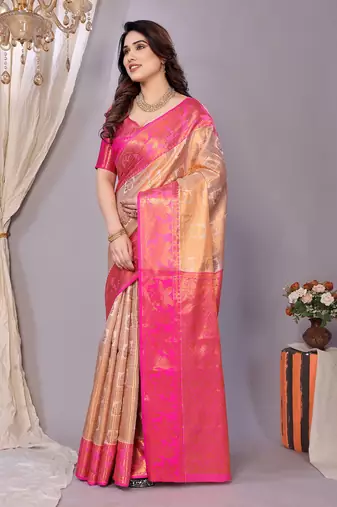 Wight woven kanchipuram art silk handloom saree with blouse