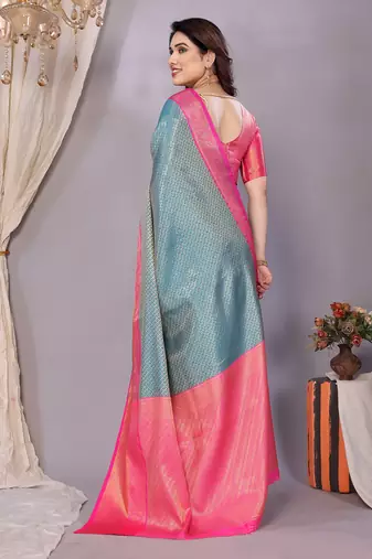 Light blue woven kanchipuram art silk handloom saree with blouse