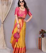 Gold woven kanchipuram art silk handloom saree with blouse