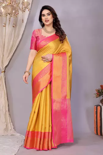 Gold woven kanchipuram art silk handloom saree with blouse