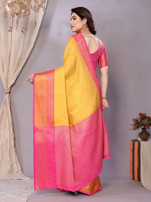 Gold woven kanchipuram art silk handloom saree with blouse 3