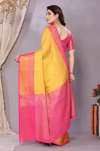 Gold woven kanchipuram art silk handloom saree with blouse