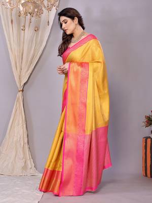 Gold woven kanchipuram art silk handloom saree with blouse 4