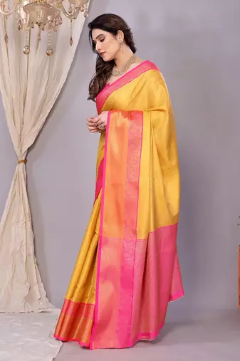 Gold woven kanchipuram art silk handloom saree with blouse