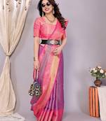 Purple woven kanchipuram art silk handloom saree with blouse