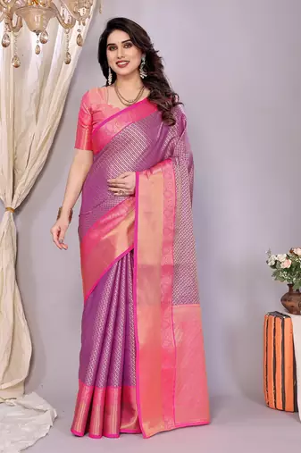 Purple woven kanchipuram art silk handloom saree with blouse