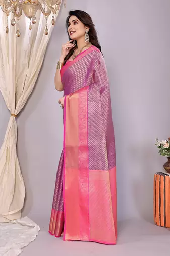 Purple woven kanchipuram art silk handloom saree with blouse