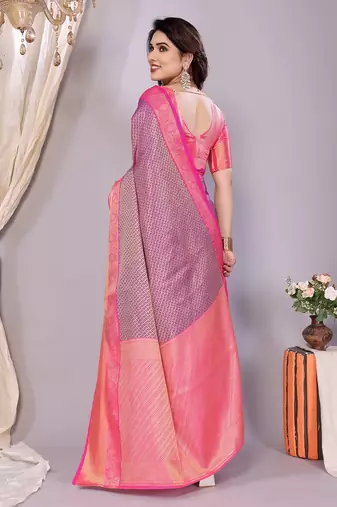 Purple woven kanchipuram art silk handloom saree with blouse