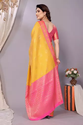 Gold woven kanchipuram art silk handloom saree with blouse