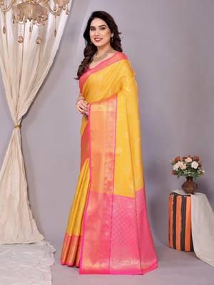 Gold woven kanchipuram art silk handloom saree with blouse 4