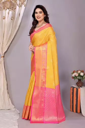 Gold woven kanchipuram art silk handloom saree with blouse