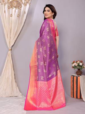 Purple woven kanchipuram art silk handloom saree with blouse 3