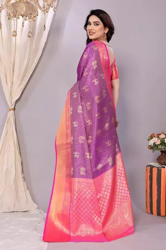 Purple woven kanchipuram art silk handloom saree with blouse