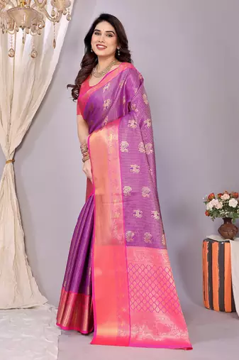 Purple woven kanchipuram art silk handloom saree with blouse