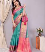 Sea green woven kanchipuram art silk handloom saree with blouse