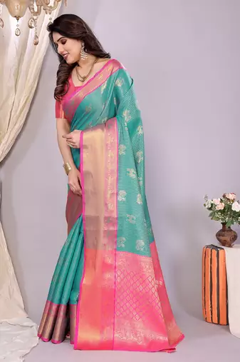 Sea green woven kanchipuram art silk handloom saree with blouse