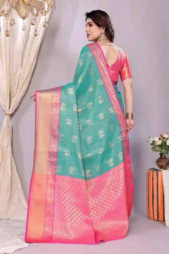 Sea green woven kanchipuram art silk handloom saree with blouse