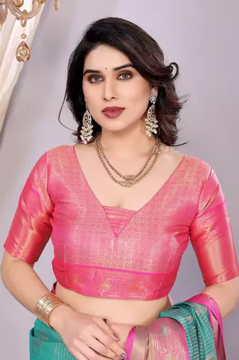 Sea green woven kanchipuram art silk handloom saree with blouse