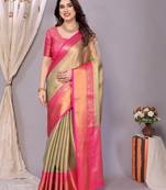 Light blue woven banarasi organza saree with blouse