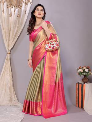 Light blue woven banarasi organza saree with blouse 2