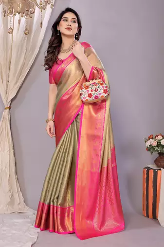 Light blue woven banarasi organza saree with blouse