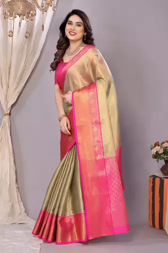 Light blue woven banarasi organza saree with blouse