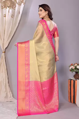 Light blue woven banarasi organza saree with blouse
