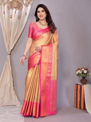Gold woven banarasi organza saree with blouse 1