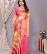 Gold woven banarasi organza saree with blouse
