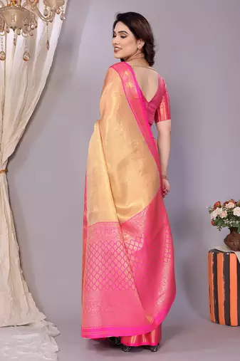Gold woven banarasi organza saree with blouse