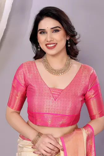 Gold woven banarasi organza saree with blouse